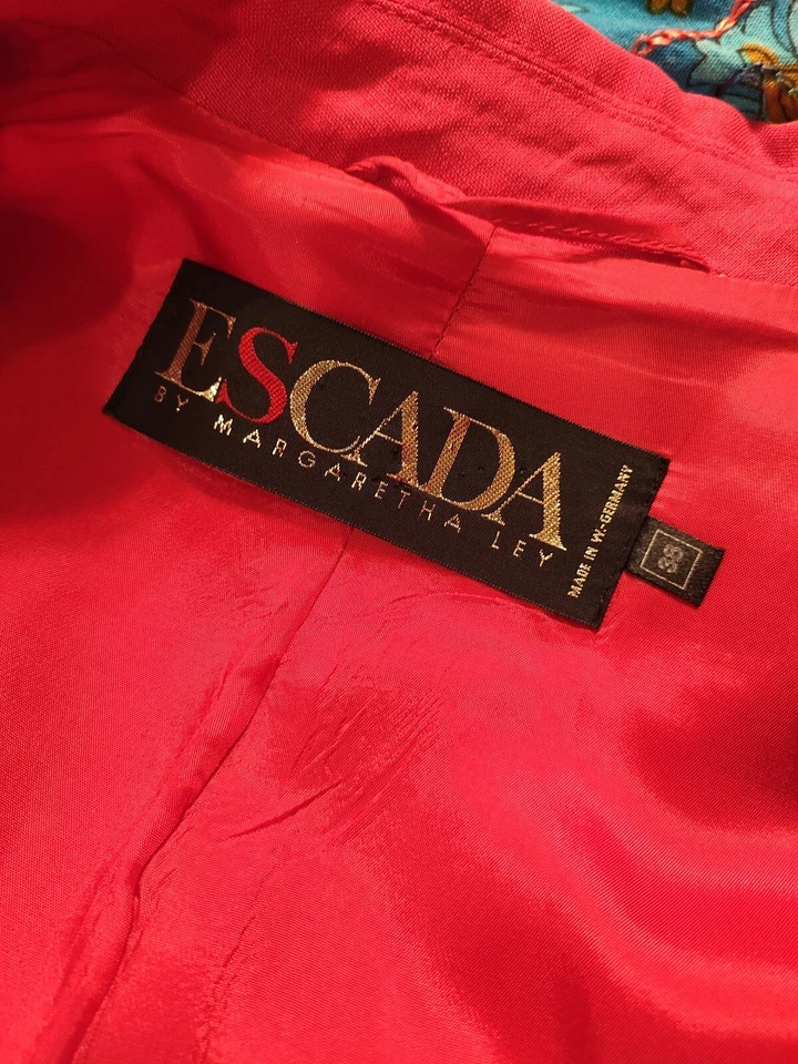 Винтажный ESCADA Margaretha Ley 80-х-90-х красный льняной подкладки укороченный куртка удивительная находка - Изображение 3 из 4