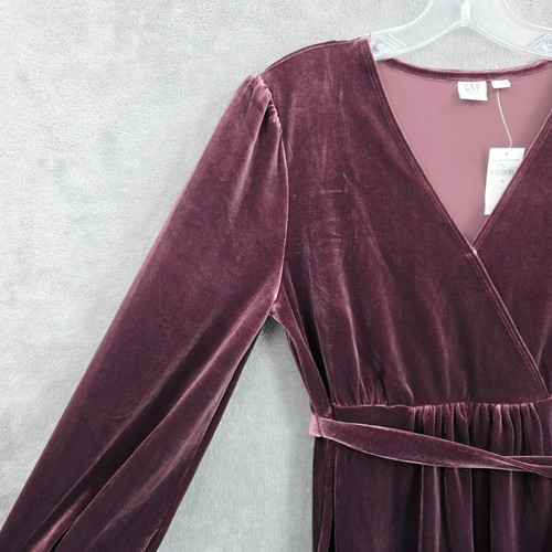 GAP Maternity Velvet Dress S Vamp Red Crossover Top Snap Tie Waist Surplice New - Picture 3 of 12
