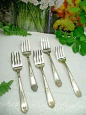 5   Vintage  National Silver    TWO   Pattern   Silverplate  Salad Dessert Forks