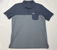 Travis Mathew Shirt Mens Large Blue Gray Block Short Sleeve Pocket Golf Polo USA