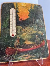 Vintage Reedsburg Cheese Factory Grocery Advertising Thermometer Canoe Scene Wis