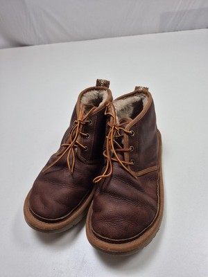 US UGG Neumel Boots Men's Brown Leather Chukka Sherpa Lined 1095350 Size 8