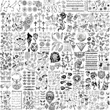 52 Sheets Tiny Small Temporary Tattoos Kit Tribal Animals Butterfly Anchor Compa