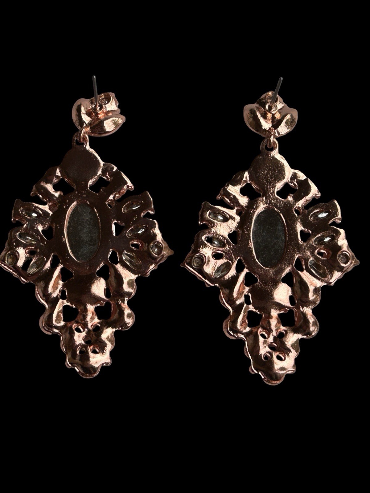 Statement Drop Earrings Gray Blush Rhinestone Ros… - image 3