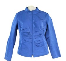 Lafayette 148 Blazer Jacket Blouse Zip Up Pleated Blue Size 6 Women's 