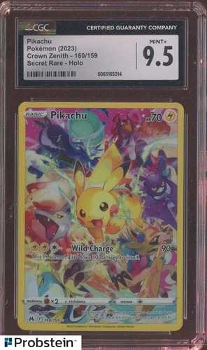 2023 Pokemon Crown Zenith #160 Pikachu Secret Rare Holo CGC 9.5 MINT+