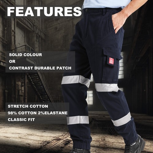 Mens Cargo Work Pants Tactical Tapered Trousers Elastic Cuffed Stretch Cotton - Picture 72 of 110