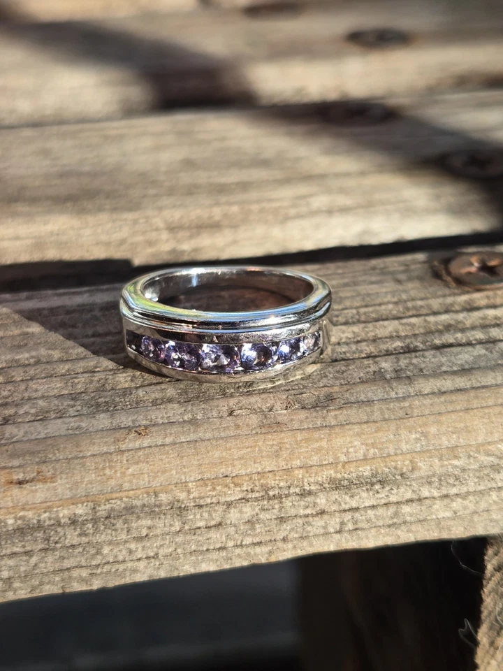 Anillo de diseñador de tanzanita de oro blanco rodio sobre plata esterlina maciza talla 6 Foto 4 de 4