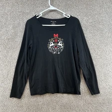 White Stag Women's Pullover Size XL Black Christmas Long Sleeve