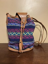 Vintage Guatemalan Bohemian Bucket Bag Aztec Geometric