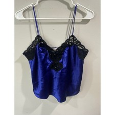 Vintage Victorias Secret Gold Label Royal Blue Satin Lace Sequin Camisole Small