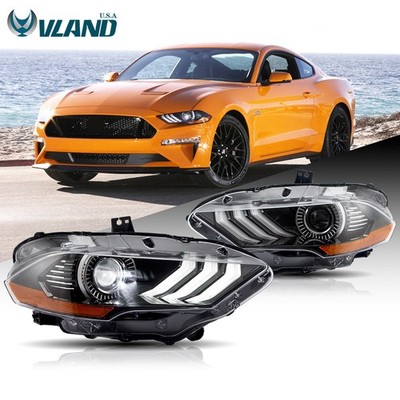 Pair VLAND LED Headlights For Ford Mustang 2018-2022 EcoBoost/GT/Bullitt/Mach 1