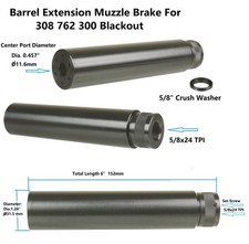 5/8x24 TPI Barrel Extension Tube Muzzle Brake, 6" Length, 6061 T6 Hard Anodized