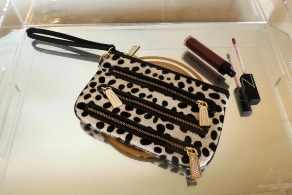 Rebecca Minkoff Leopard Cowhide 3 zip Wristlet RARE — 第 2/4 张图片