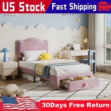 Twin Bed Frame Princess Upholstered Bed with Headboard and Storage Drawer