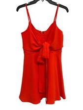 Pink Lily Mini Dress Size Medium Sleeveless Tie Front Orange Poly Chic Feminine