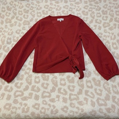 Madewell Texture & Thread Wrap Top Dark Red Long Sleeve Side Tie Small