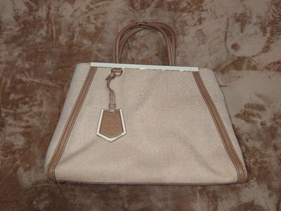 FENDI Toujours Handtasche beige Canvas Leder Mesh Mode DDP USA Versand 1633
