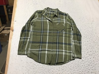 Alpine Design Button Shirt Womens M Medium Olive Green Plaid Long Sleeve Pocket