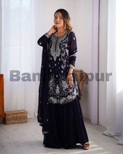 Blue Sharar Suit Set Indian Style Sharara Suit Wedding Wear Suit With Dupatta