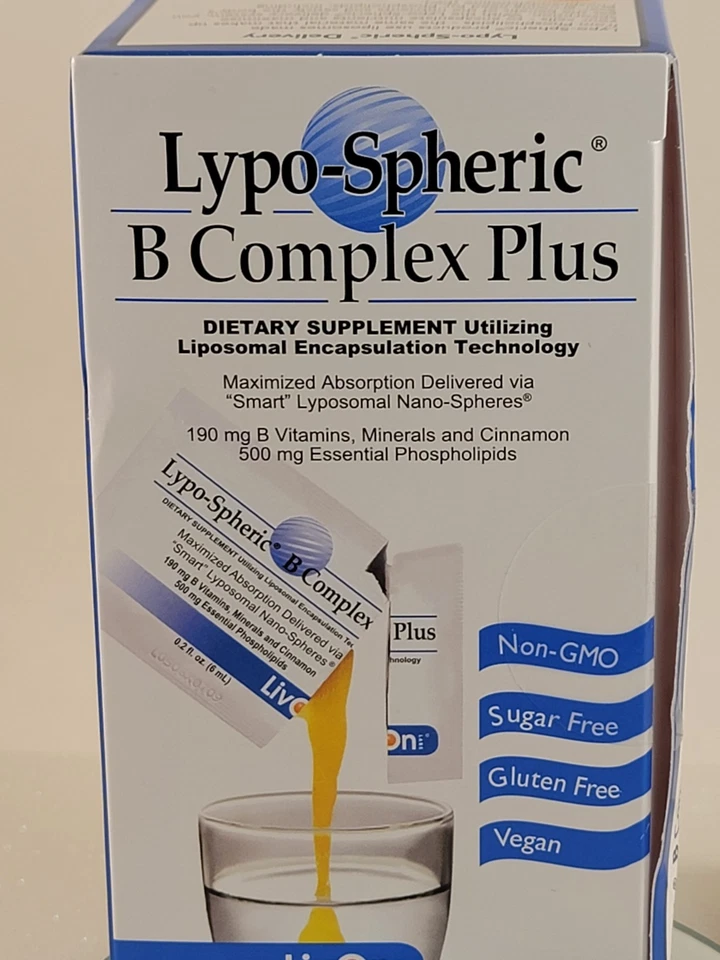 LivOn Laboratories Lypo-Spheric B Complex Plus 30 пакетов срок годности 7/31/25 НОВЫЙ в коробке - Изображение 2 из 4