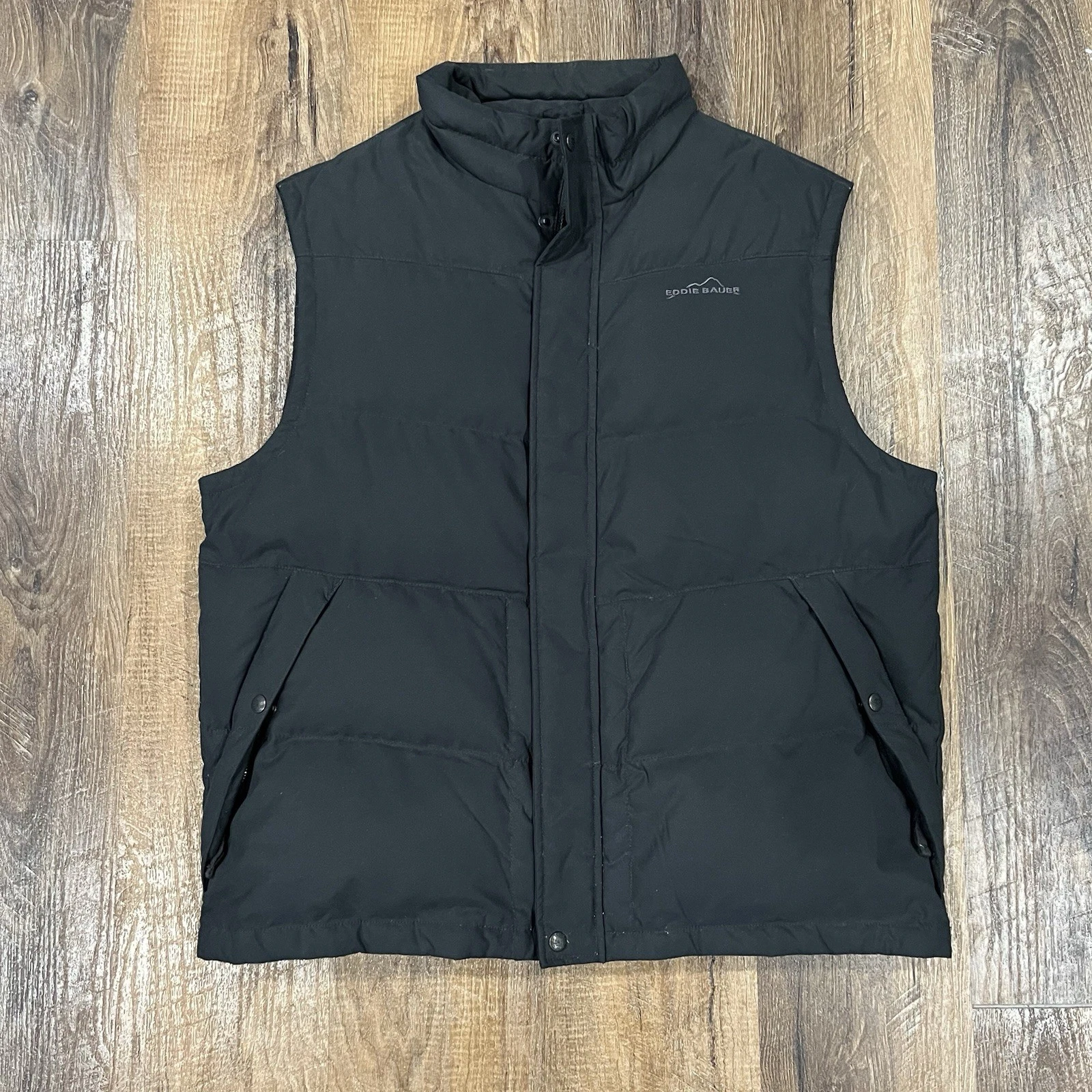 Eddie Bauer Down Vest XL EB550 Fill Power Goose Black Zip-Up Puffer