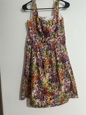 Nine West Dress Floral Multicolor Sleeveless Size 8 Cotton Fit & Flare Summer