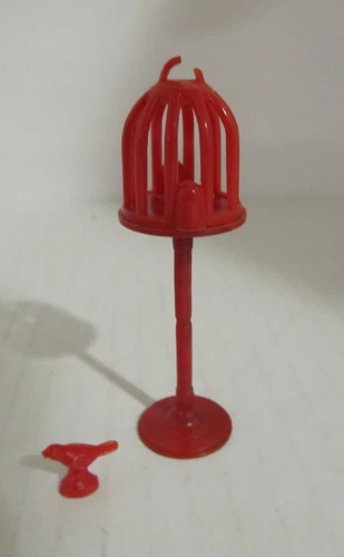 Vintage 1950's Marx Pet Shop Playset Round Bird Cage and Stand w/1 Bird