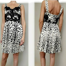 Dolce & Gabbana Leopard Print Lace Trimmed Silk Satin Mini Dress IT42