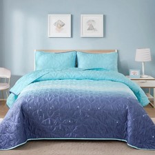 Xruibed Blue Quilt Set Twin Size Ombre Quilt Set Blue Purple Design Kids Girls