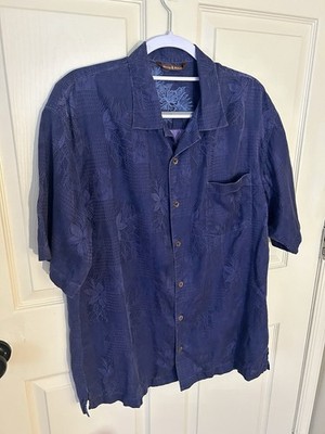 Tommy Bahama 100% Silk Button Down Jacquard Design Tropical Beach Wear Resort