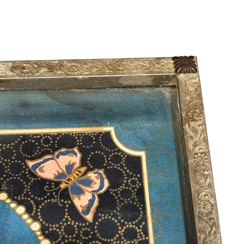 Bandeja para servir de vidrio floral mariposa vintage marco de metal decorativo Art Deco Foto 3 de 4