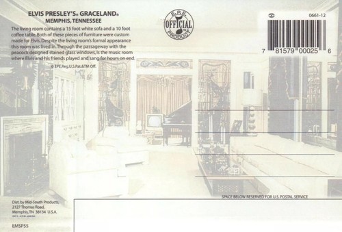 Elvis Presley The Living Room at Graceland Memphis, Tennessee Postcard - Picture 2 of 2