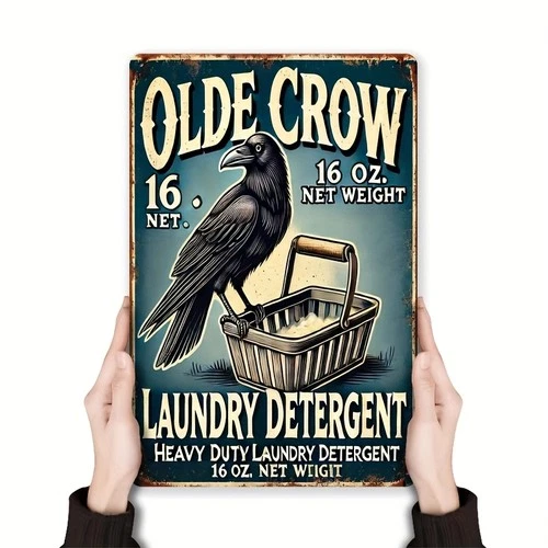 1pc Vintage "Olde Crow" Laundry Detergent Tin Metal Signs 8x12 Inch Tin Wall Art