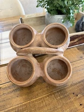 RARE! Primitive Navajo Terracotta Connected 4 Pots/Planters w/Handle 8”x3.5” 2lb