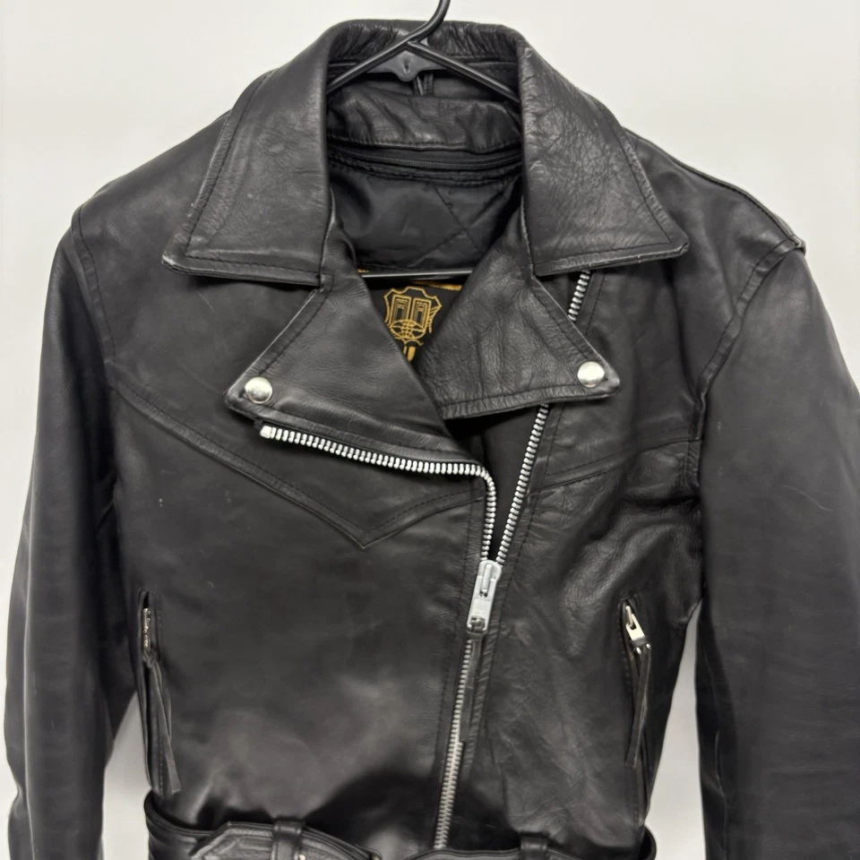 Chaqueta de Cuero Unik De Colección Años 90 Motociclista Cinturón Punk Grunge Mujer Pequeña Foto 2 de 4