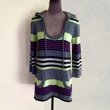Juicy Couture Wool Cashmere Blend Striped Hoodie Tunic Sweater Dress Size L