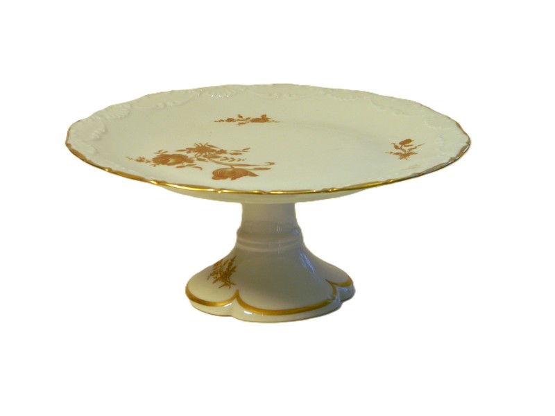 Limoges France Gold Roses Footed Pedestal 9" Cake Plate Stand