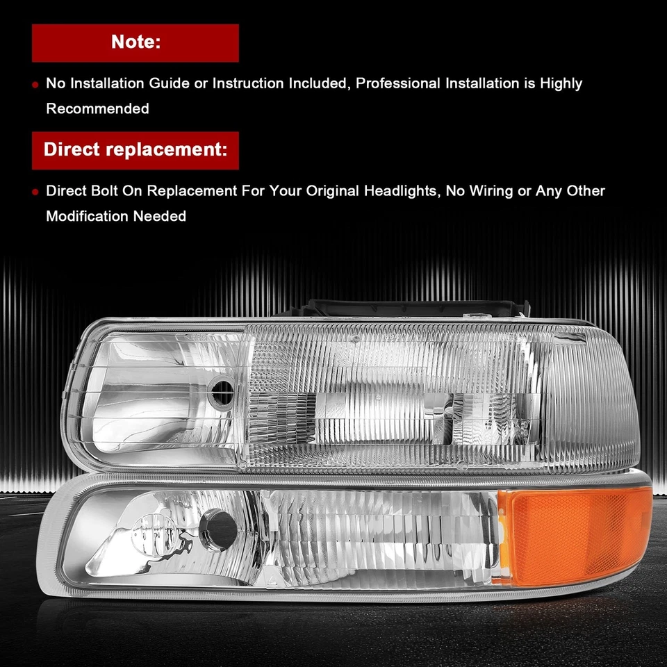 Juego de faros cromados para Chevy Silverado 00-06 Suburban Tahoe 1999-02 Foto 3 de 4