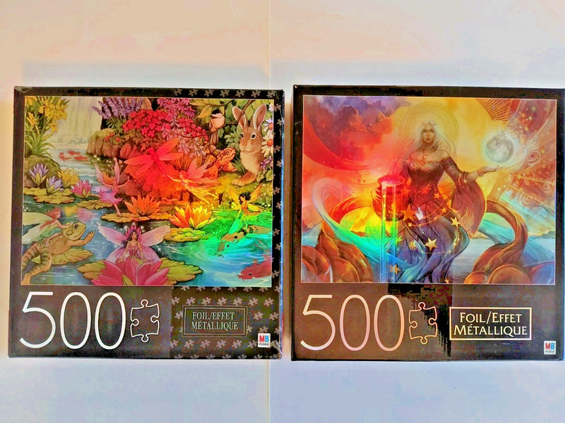 Lot Of 2 Milton Bradley Foil / Metallic 500 Pc Puzzles ( Sean , Sun & Stars )