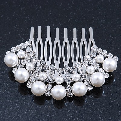 Braut/Hochzeit/Abschlussball/Party Kuppelform rhodiniert weiß simulierte Perle