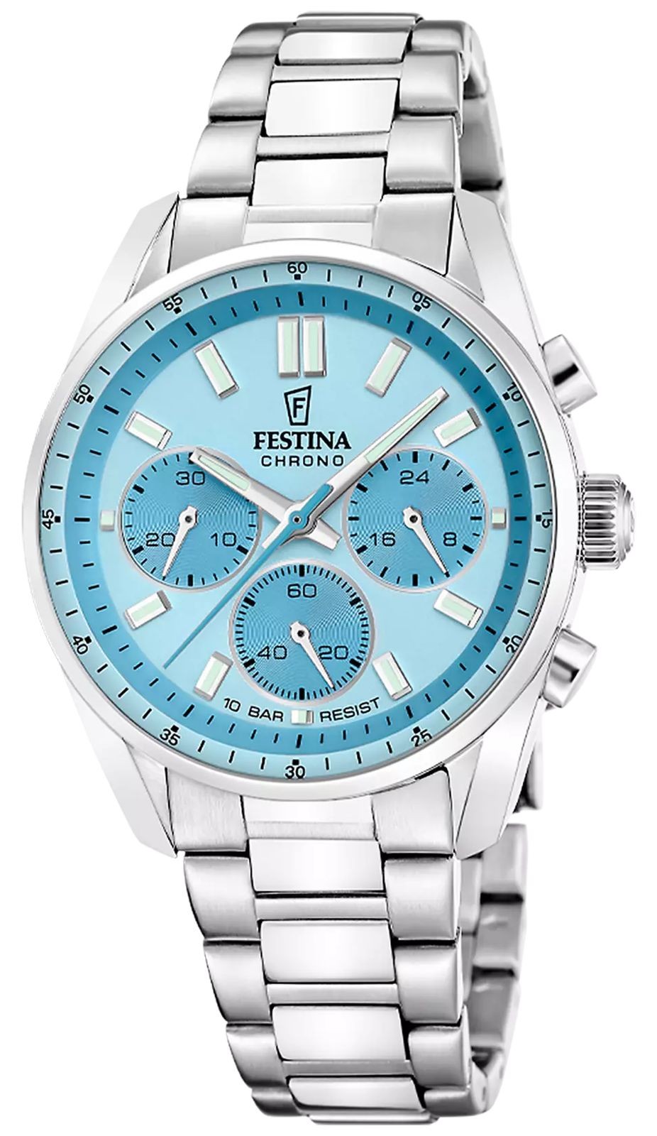 Festina Boyfriend Quartz Chronograph (37.5mm) Sky Blue Dial / Stainless