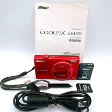 Nikon COOLPIX S6100 16.0MP Digital Camera Red Touchscreen Free Shipping Used