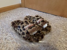 Fluffy Leopard Print Slippers Size 43 US 9.5