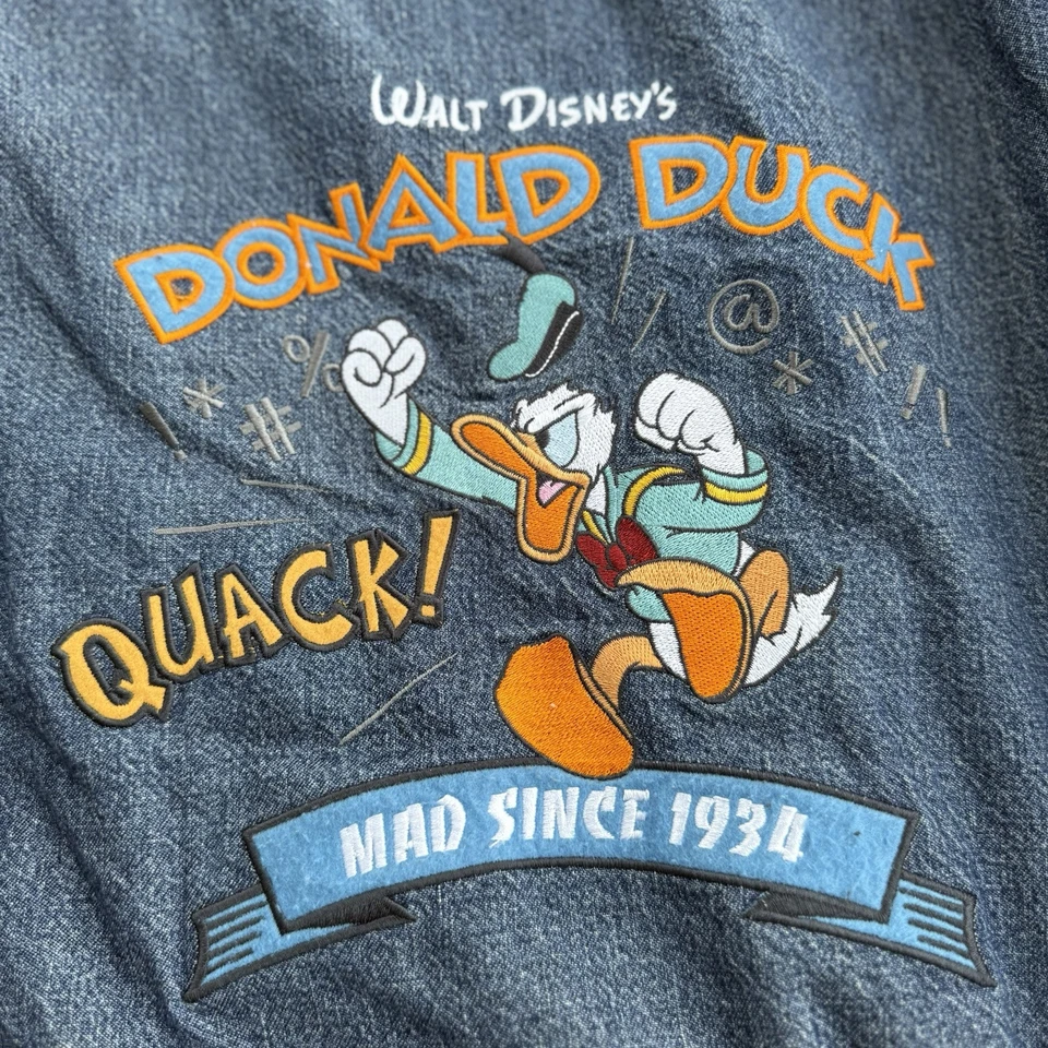 Chaqueta Bomber Universitaria Vintage Años 90 Disney Pato Donald L Denim Streetwear Y2K Foto 3 de 4