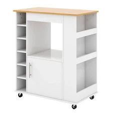Rolling Kitchen Cart on Wheels Mobile Kitchen Storage Island with Bamboo Top w/