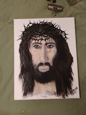 Vintage Painting Of Jesus On Canvas Approx 11×14 Signed