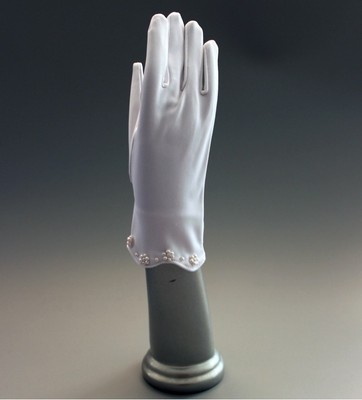 Satin Mädchen Kurzfinger Kommunion/Pageant Handschuh, Handgelenklänge mit Perlen