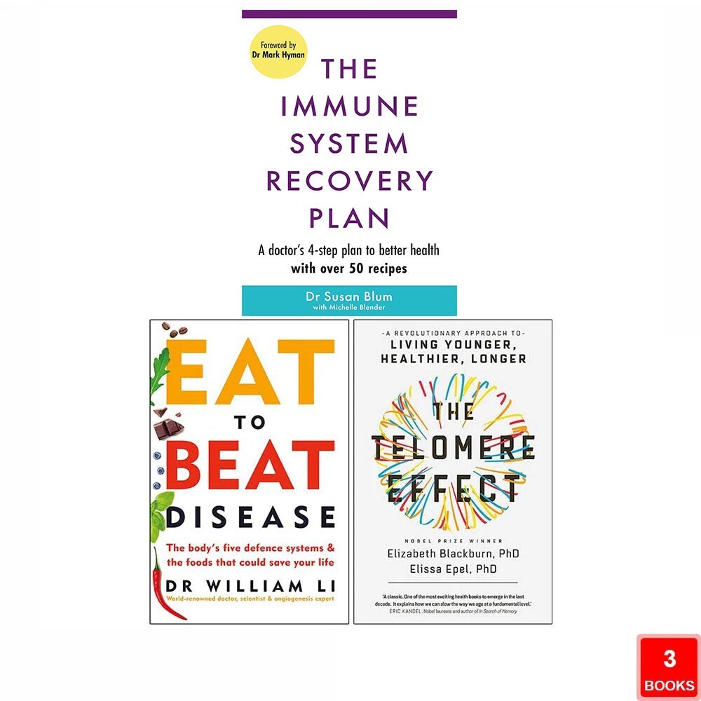 Immune System Recovery Plan, Eat To Beat Disease, Telomere Effect 3 Books Set