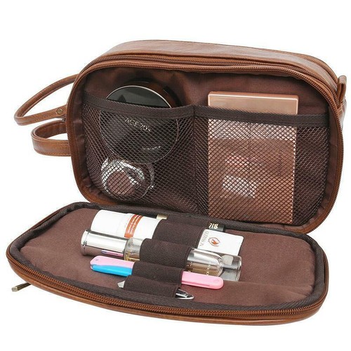 PU Leather Toiletry Bag For Men Large Travel Wash Bag Shaving Water-Resistant - Picture 11 of 16